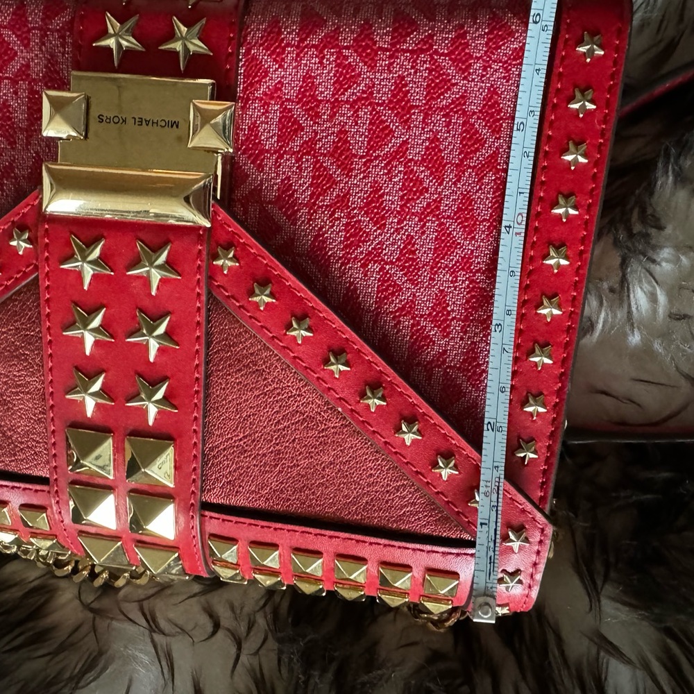 Red Studded Shoulder Michael Kors Handbag - Picture 6 of 10